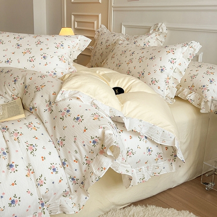 91家纺网 家纺一手货源 找家纺 （总）希丞家居 2024新款超柔泡泡棉水洗棉花边四件套