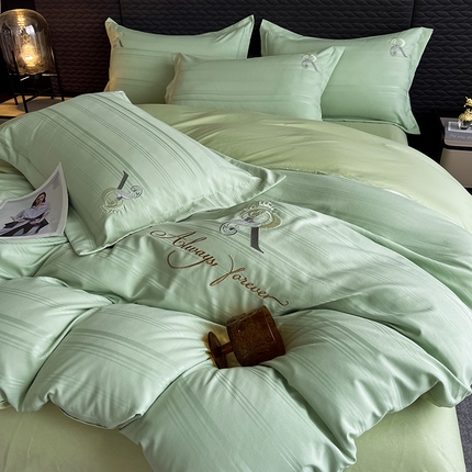 91家纺网 家纺一手货源 找家纺 （总）韩秀家纺 新13372纯棉四件套刺绣贡缎提花全棉四件套床笠刺绣花加厚磨毛喷气天丝长绒棉1.8米1.5-遇见