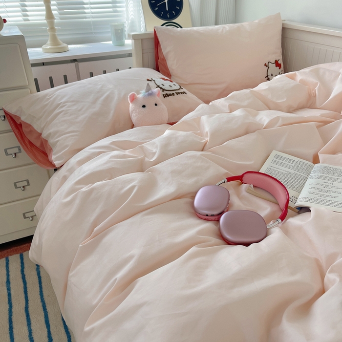 91家纺网 家纺一手货源 找家纺 金爱家 2024新款卡通纯棉毛巾绣四件套 毛巾绣-豆沙kt