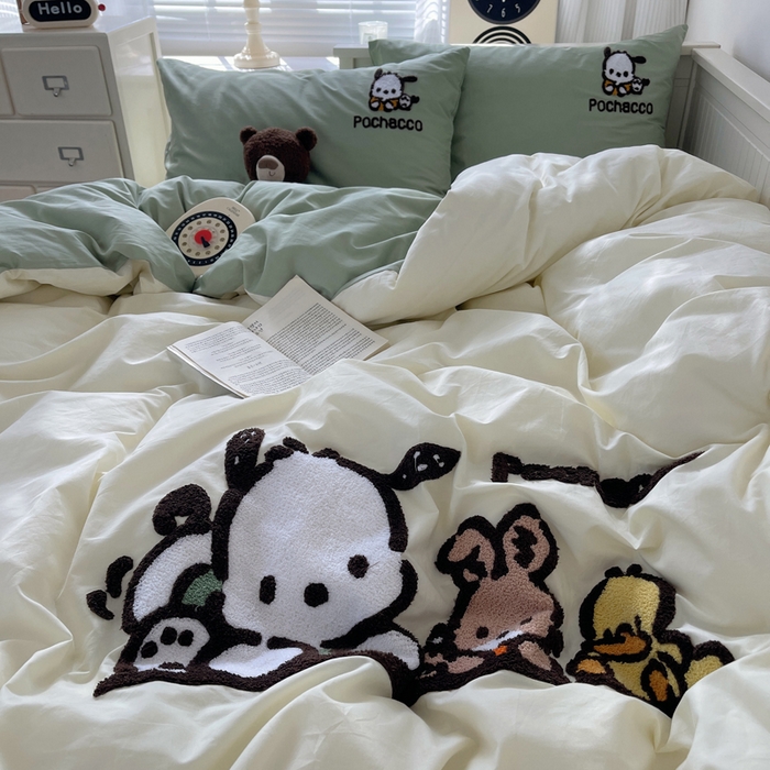 91家纺网 家纺一手货源 找家纺 金爱家 2024新款卡通纯棉毛巾绣四件套 毛巾绣-俏皮帕哈狗