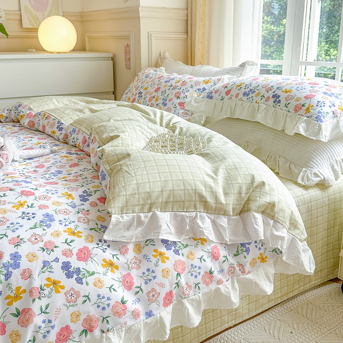 91家纺网 家纺一手货源 找家纺 清雅福 2024新款喷气全棉13372韩版花边款单枕套 初遇