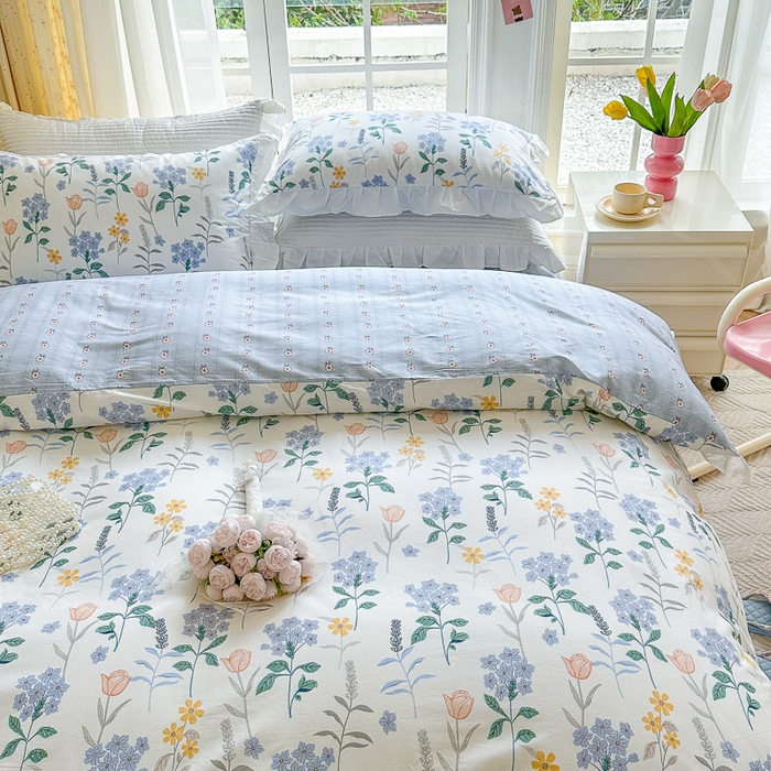 91家纺网 家纺一手货源 找家纺 清雅福 2024新款喷气全棉13372韩版花边款单被套 爱丽丝