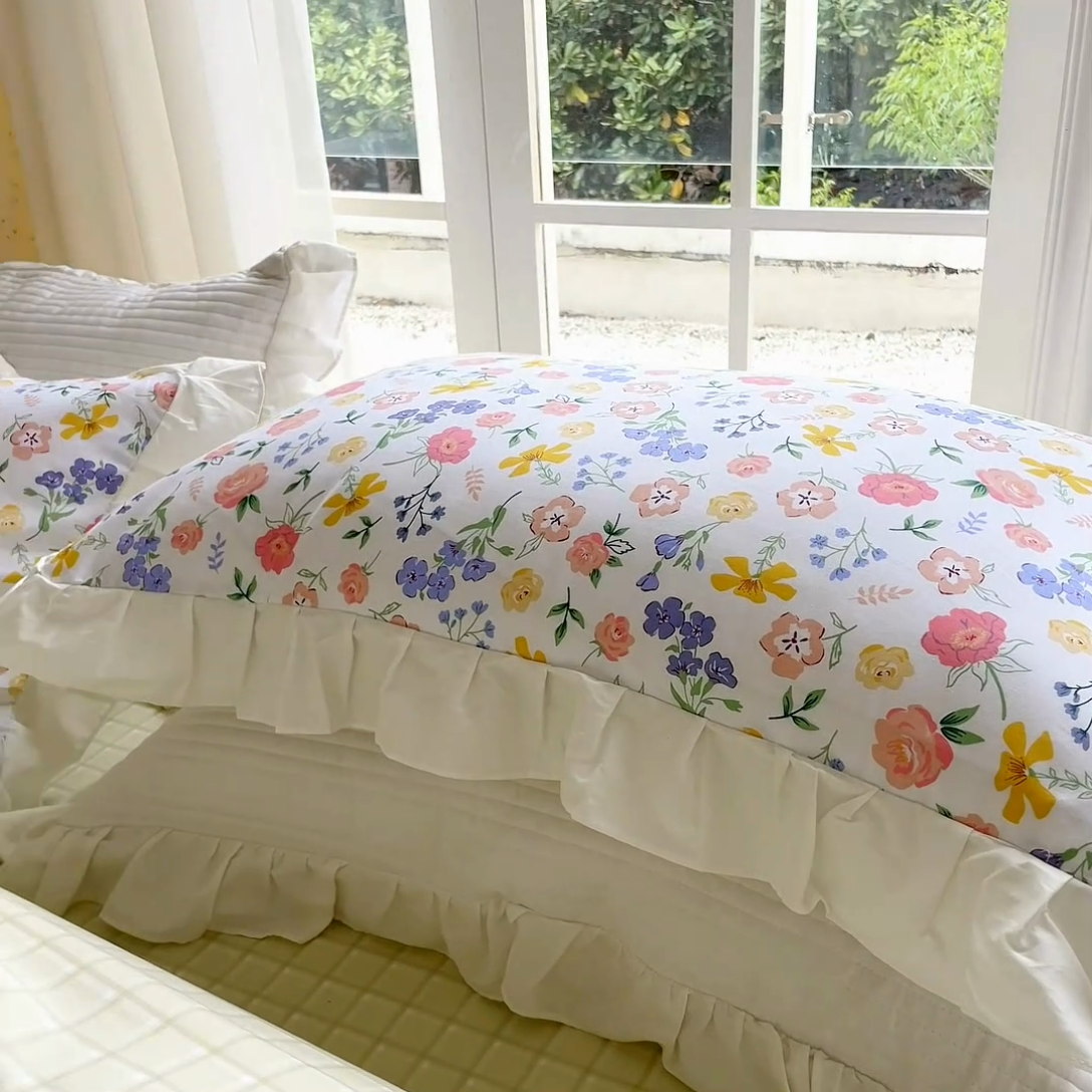 91家纺网 家纺一手货源 找家纺 清雅福 2024新款喷气全棉13372韩版花边款四件套 初遇