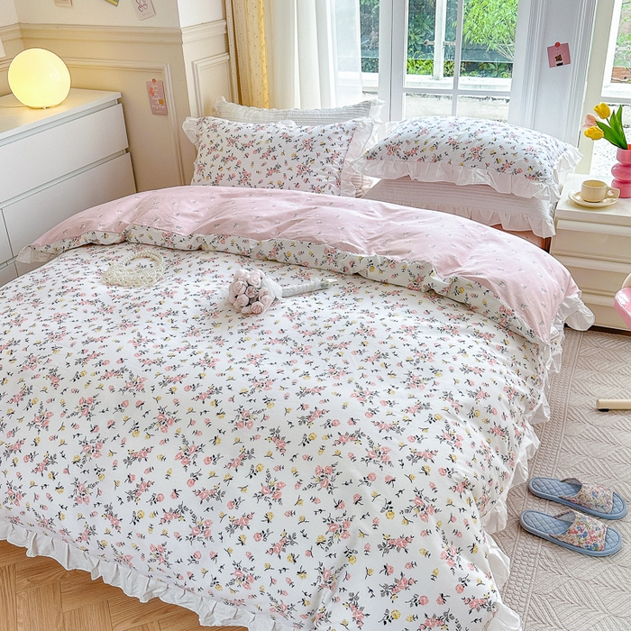 91家纺网 家纺一手货源 找家纺 清雅福 2024新款喷气全棉13372韩版花边款单枕套 好事花生