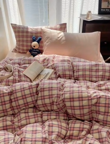 91家纺网 家纺一手货源 找家纺 （总）六巷胡同 2024新款INS盐系博主风格子混搭四件套