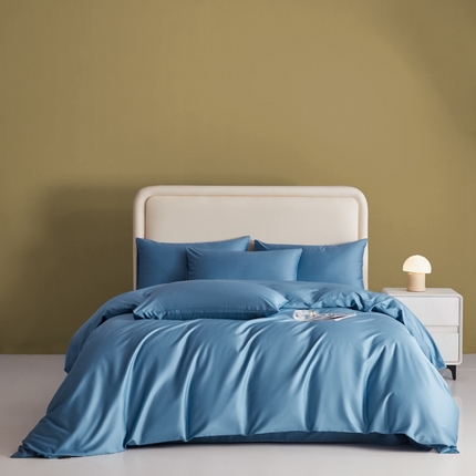 莱阁亿 2025新款60支长绒棉纯色拼色四件套 天蓝