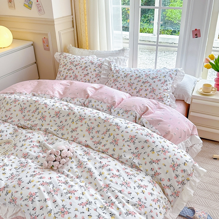 91家纺网 家纺一手货源 找家纺 清雅福 2024新款喷气全棉13372韩版花边款单枕套 好事花生