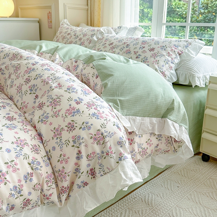 91家纺网 家纺一手货源 找家纺 清雅福 2024新款喷气全棉13372韩版花边款单被套 花仙子