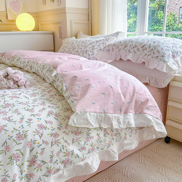 91家纺网 家纺一手货源 找家纺 清雅福 2024新款喷气全棉13372韩版花边款单枕套 点点