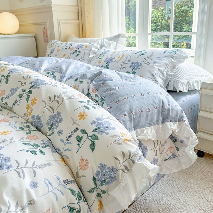 91家纺网 家纺一手货源 找家纺 清雅福 2024新款喷气全棉13372韩版花边款单被套 爱丽丝