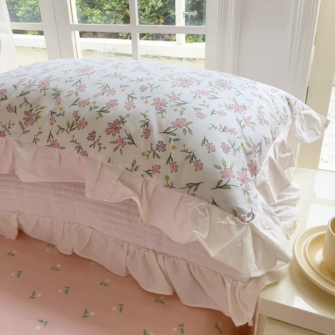 91家纺网 家纺一手货源 找家纺 清雅福 2024新款喷气全棉13372韩版花边款单被套 点点