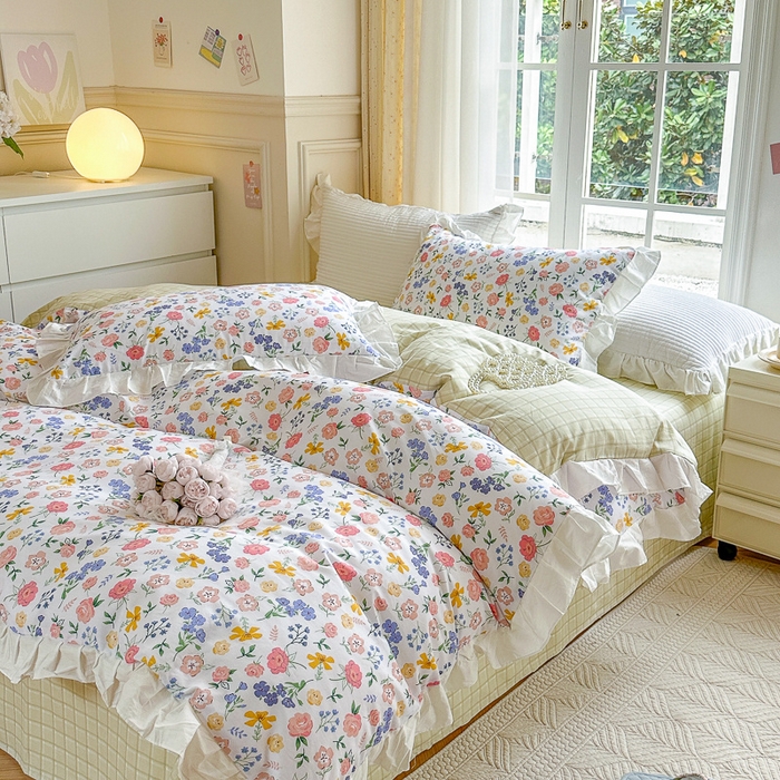 91家纺网 家纺一手货源 找家纺 清雅福 2024新款喷气全棉13372韩版花边款单枕套 初遇