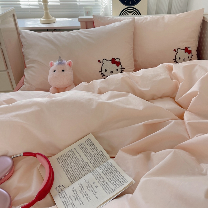 91家纺网 家纺一手货源 找家纺 金爱家 2024新款卡通纯棉毛巾绣四件套 毛巾绣-豆沙kt