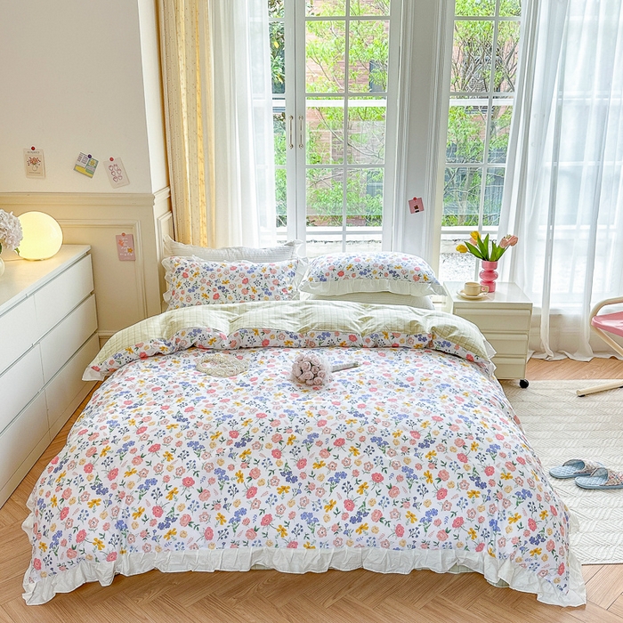 91家纺网 家纺一手货源 找家纺 清雅福 2024新款喷气全棉13372韩版花边款单枕套 初遇