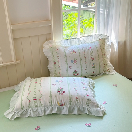 91家纺网 家纺一手货源 找家纺 （总）清雅福 2024新款喷气全棉13372韩版花边款单枕套