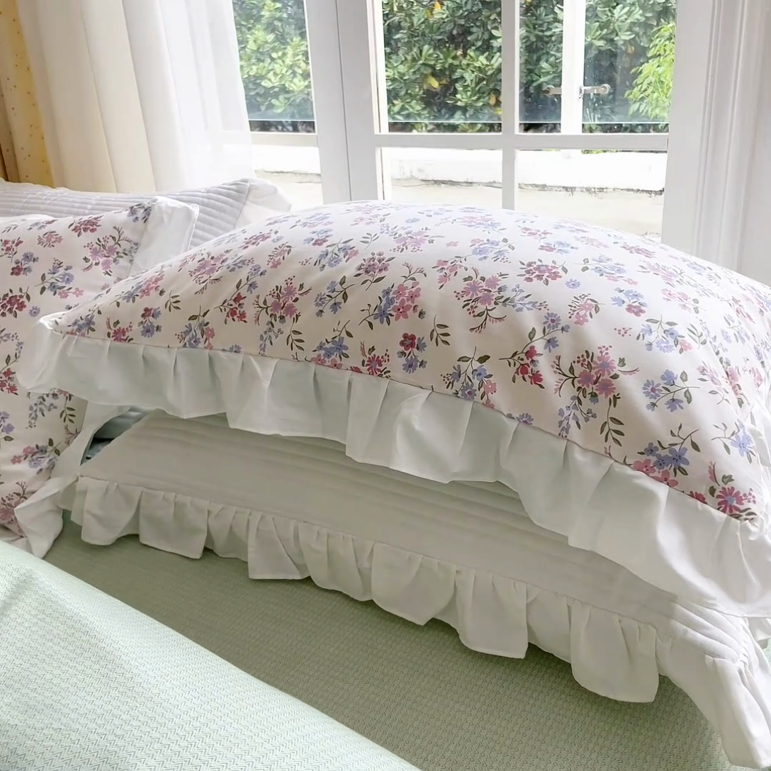 91家纺网 家纺一手货源 找家纺 清雅福 2024新款喷气全棉13372韩版花边款四件套 花仙子