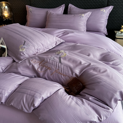 91家纺网 家纺一手货源 找家纺 （总）韩秀家纺 新13372纯棉四件套刺绣贡缎提花全棉四件套床笠刺绣花加厚磨毛喷气天丝长绒棉1.8米1.5-遇见