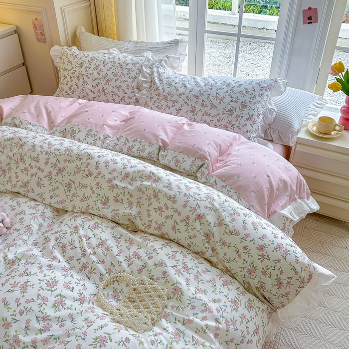 91家纺网 家纺一手货源 找家纺 清雅福 2024新款喷气全棉13372韩版花边款单枕套 点点