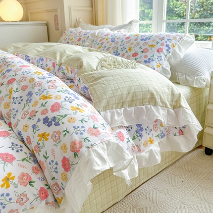 91家纺网 家纺一手货源 找家纺 （总）清雅福 2024新款喷气全棉13372韩版花边款单被套