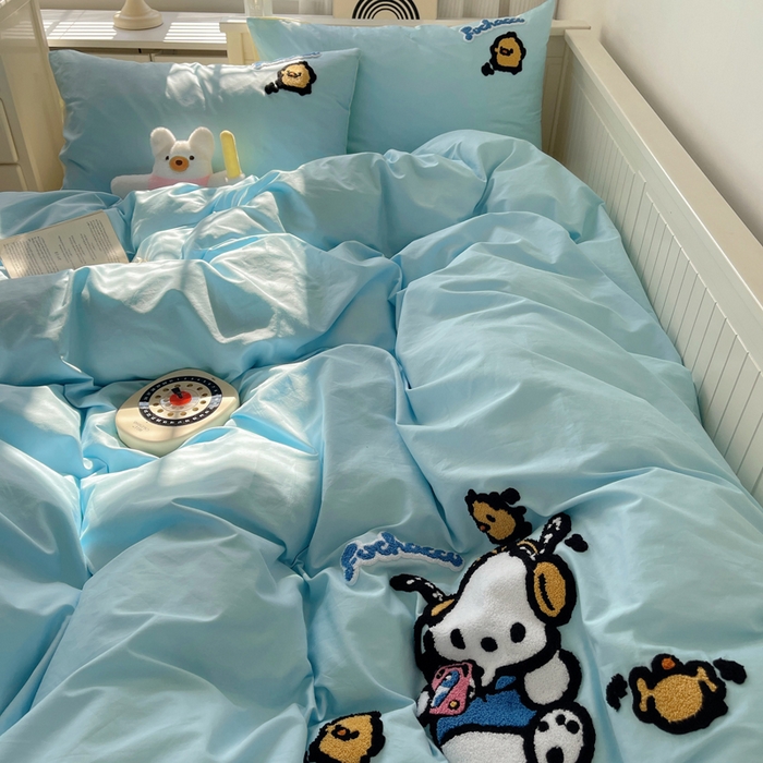 91家纺网 家纺一手货源 找家纺 金爱家 2024新款卡通纯棉毛巾绣四件套 毛巾绣-蓝蓝帕哈狗