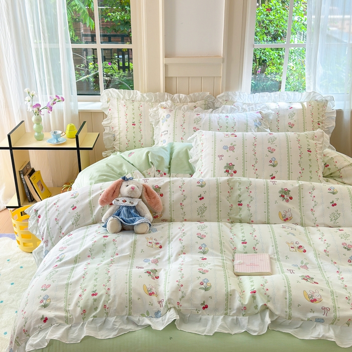 91家纺网 家纺一手货源 找家纺 （总）清雅福 2024新款喷气全棉13372韩版花边款四件套