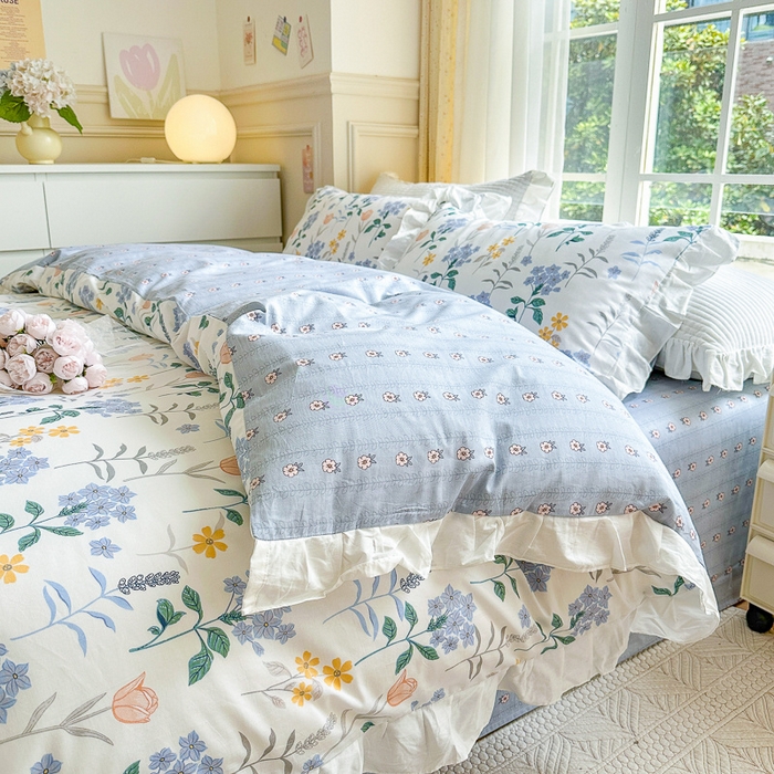 91家纺网 家纺一手货源 找家纺 清雅福 2024新款喷气全棉13372韩版花边款单被套 爱丽丝