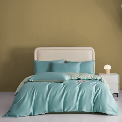 莱阁亿 2025新款60支长绒棉纯色拼色四件套 风铃绿+艾草绿