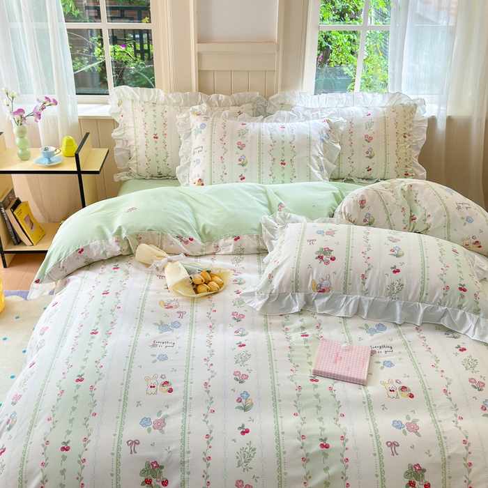 91家纺网 家纺一手货源 找家纺 （总）清雅福 2024新款喷气全棉13372韩版花边款单被套