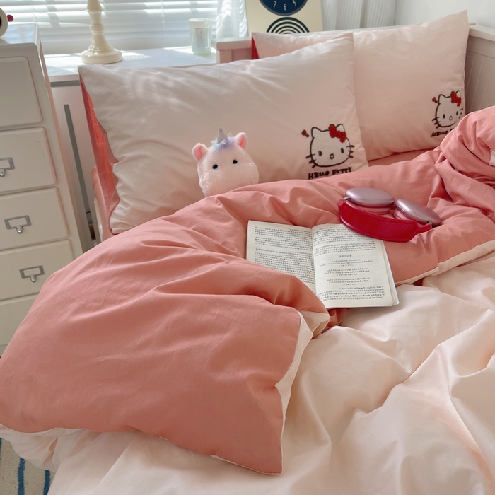 91家纺网 家纺一手货源 找家纺 金爱家 2024新款卡通纯棉毛巾绣四件套 毛巾绣-豆沙kt