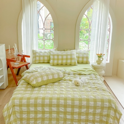 91家纺网 家纺一手货源 找家纺 亿品家纺 2024新款泡泡纱夏被四件套 缦纱-绿