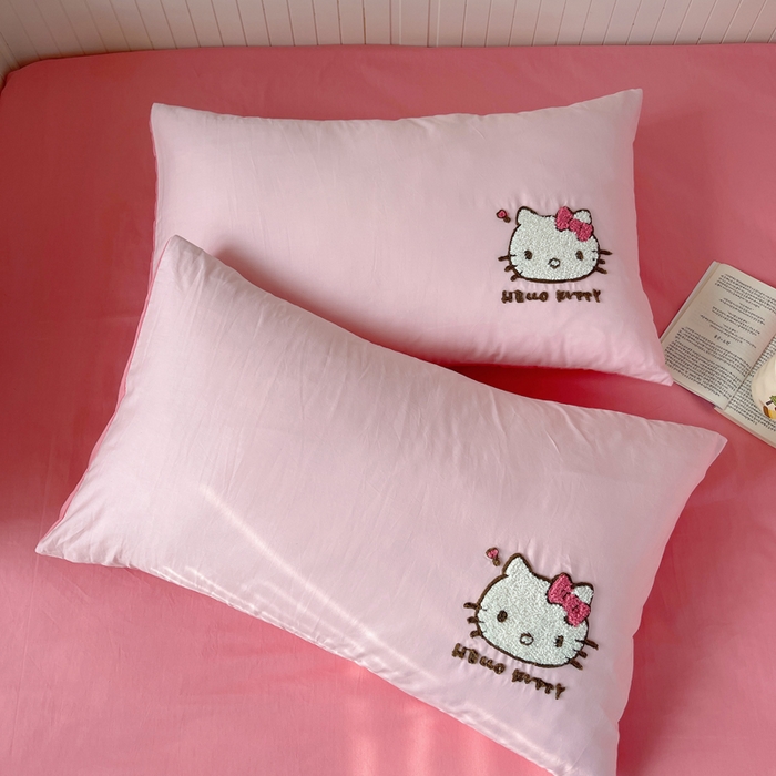 91家纺网 家纺一手货源 找家纺 金爱家 2024新款卡通纯棉毛巾绣四件套 毛巾绣-甜粉kt