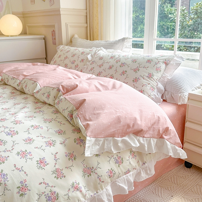 91家纺网 家纺一手货源 找家纺 清雅福 2024新款喷气全棉13372韩版花边款单枕套 柔香