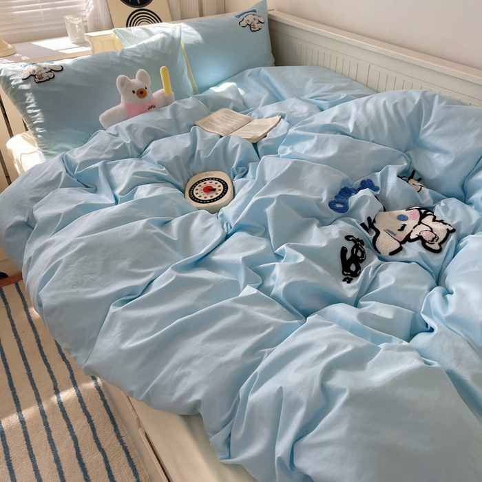 91家纺网 家纺一手货源 找家纺 金爱家 2024新款卡通纯棉毛巾绣四件套 毛巾绣-开心玉桂狗