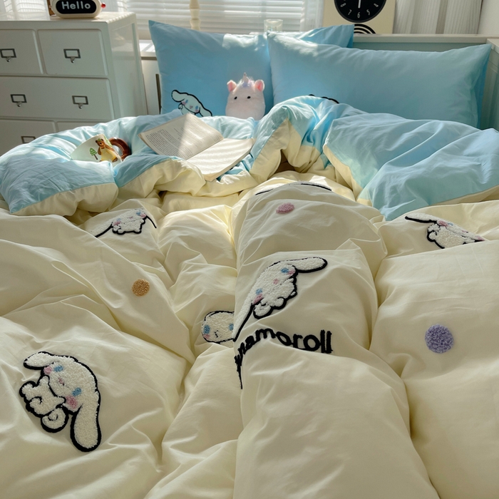 91家纺网 家纺一手货源 找家纺 金爱家 2024新款卡通纯棉毛巾绣四件套 毛巾绣-点点玉桂狗