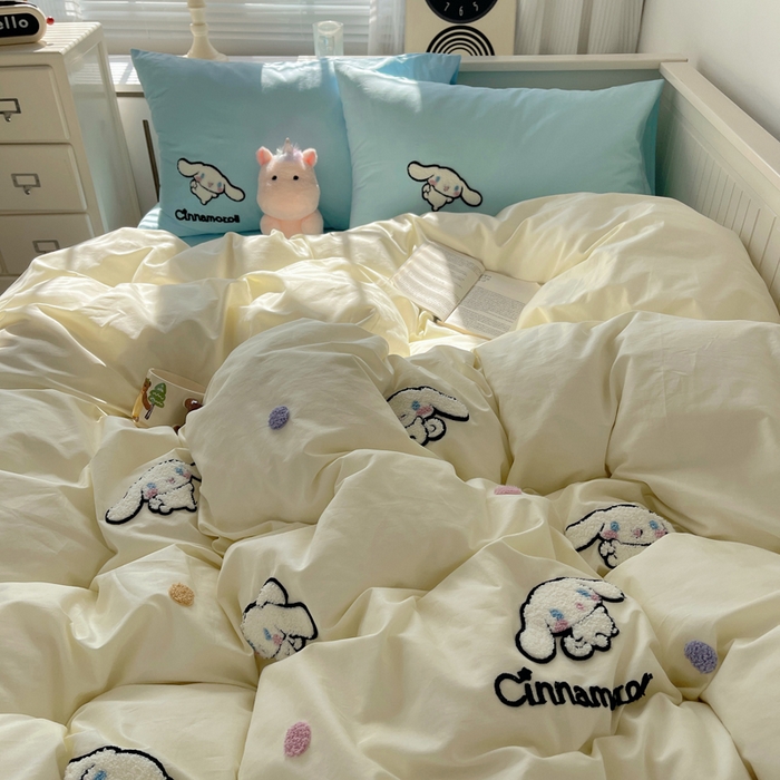 91家纺网 家纺一手货源 找家纺 金爱家 2024新款卡通纯棉毛巾绣四件套 毛巾绣-点点玉桂狗