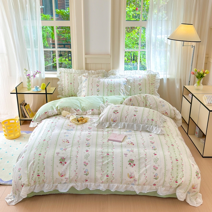 91家纺网 家纺一手货源 找家纺 （总）清雅福 2024新款喷气全棉13372韩版花边款单被套