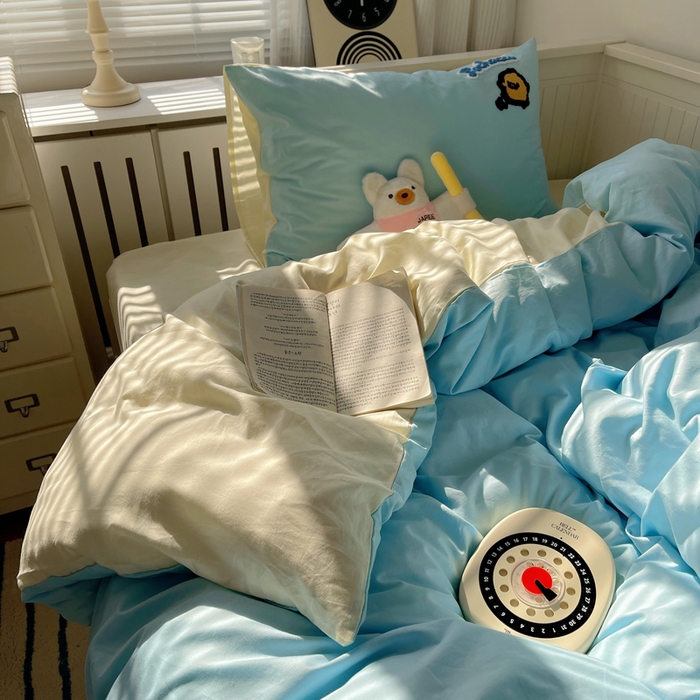 91家纺网 家纺一手货源 找家纺 金爱家 2024新款卡通纯棉毛巾绣四件套 毛巾绣-蓝蓝帕哈狗