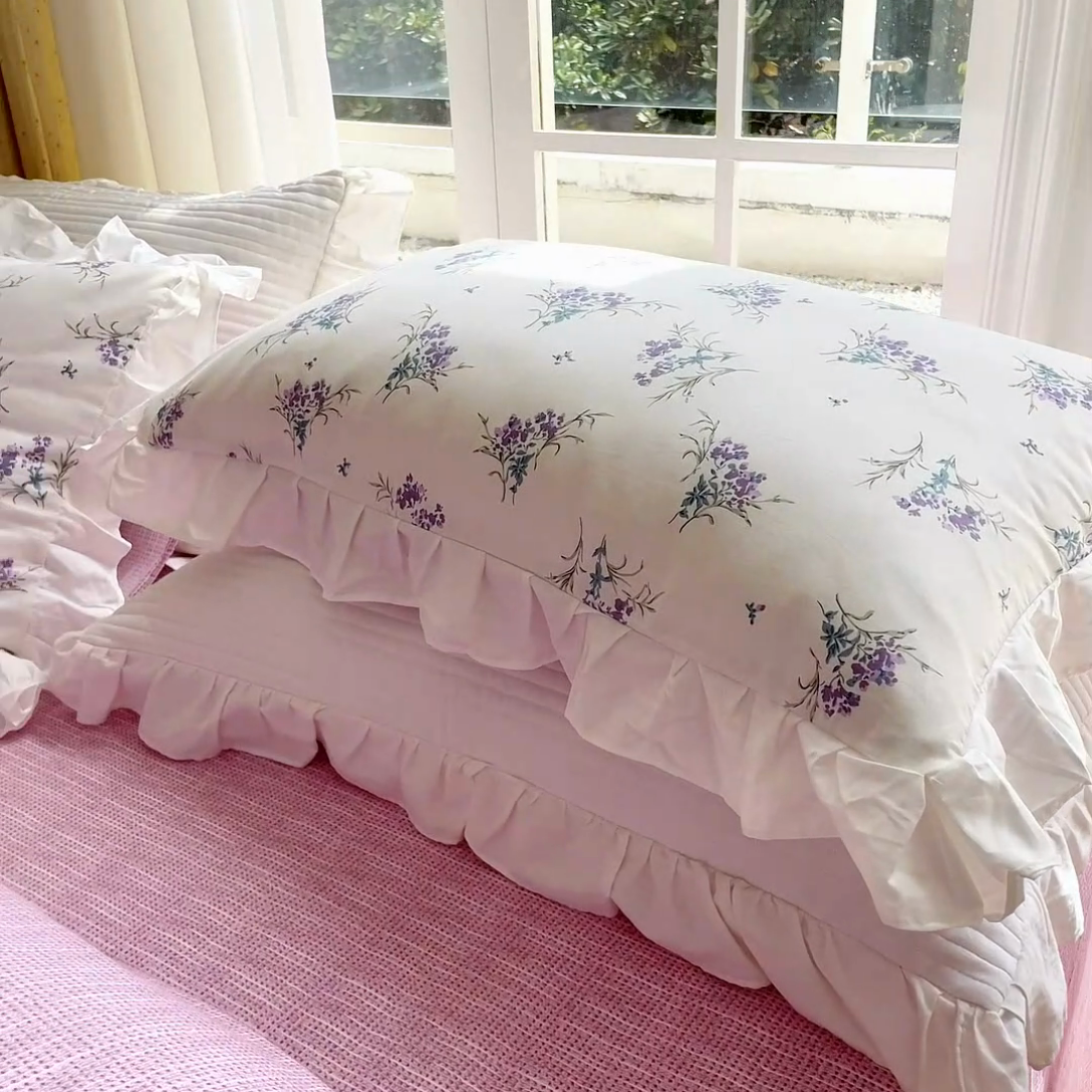 91家纺网 家纺一手货源 找家纺 清雅福 2024新款喷气全棉13372韩版花边款四件套 薰衣草