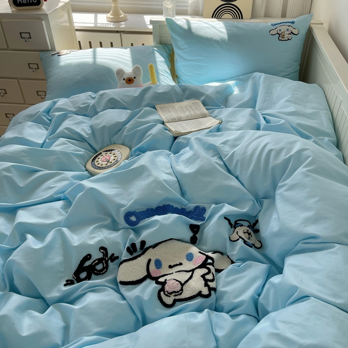 91家纺网 家纺一手货源 找家纺 金爱家 2024新款卡通纯棉毛巾绣四件套 毛巾绣-开心玉桂狗