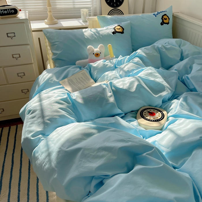 91家纺网 家纺一手货源 找家纺 金爱家 2024新款卡通纯棉毛巾绣四件套 毛巾绣-蓝蓝帕哈狗