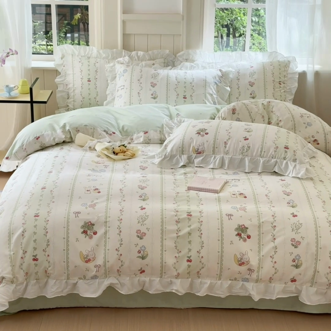 91家纺网 家纺一手货源 找家纺 （总）清雅福 2024新款喷气全棉13372韩版花边款单被套