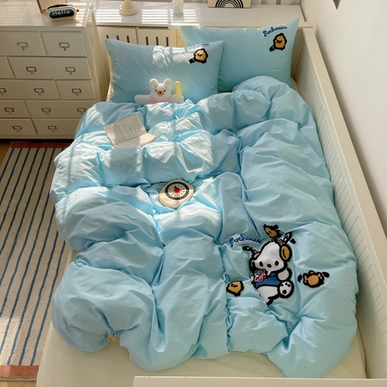 金爱家 2024新款卡通纯棉毛巾绣四件套 毛巾绣-蓝蓝帕哈狗