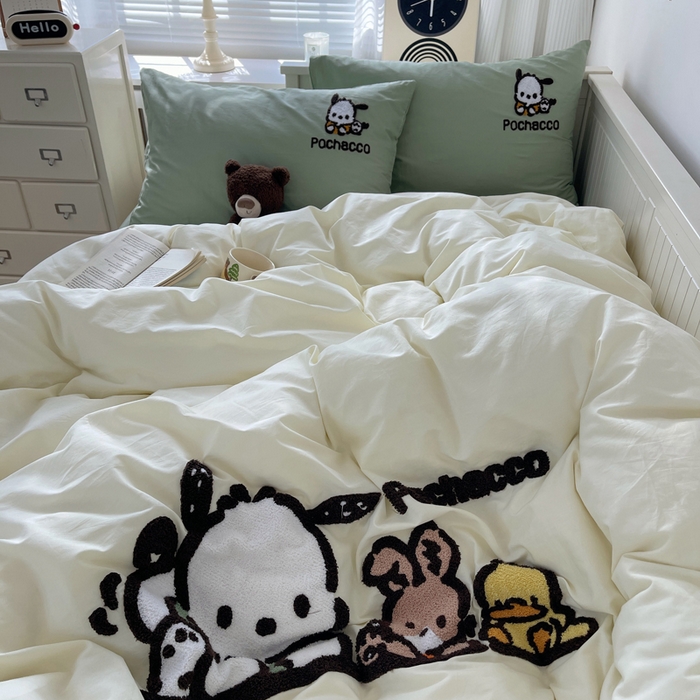 91家纺网 家纺一手货源 找家纺 金爱家 2024新款卡通纯棉毛巾绣四件套 毛巾绣-俏皮帕哈狗