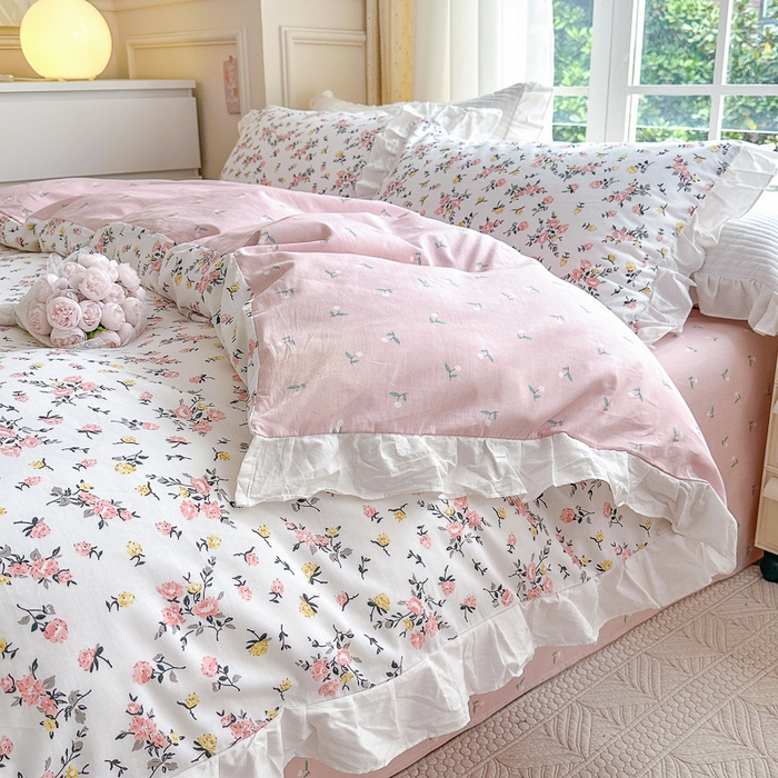 91家纺网 家纺一手货源 找家纺 清雅福 2024新款喷气全棉13372韩版花边款单枕套 好事花生