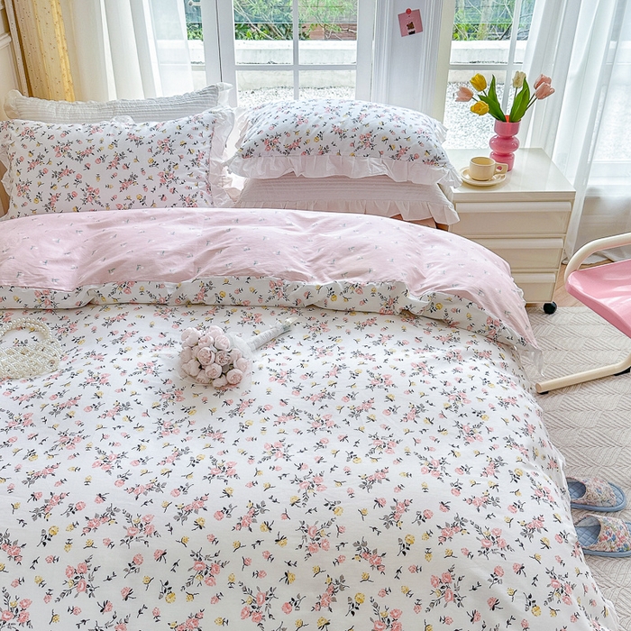 91家纺网 家纺一手货源 找家纺 清雅福 2024新款喷气全棉13372韩版花边款单枕套 好事花生