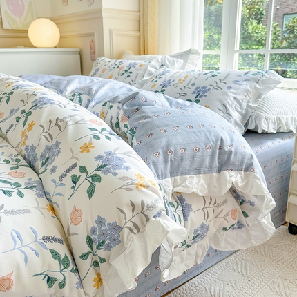 91家纺网 家纺一手货源 找家纺 清雅福 2024新款喷气全棉13372韩版花边款单被套 爱丽丝