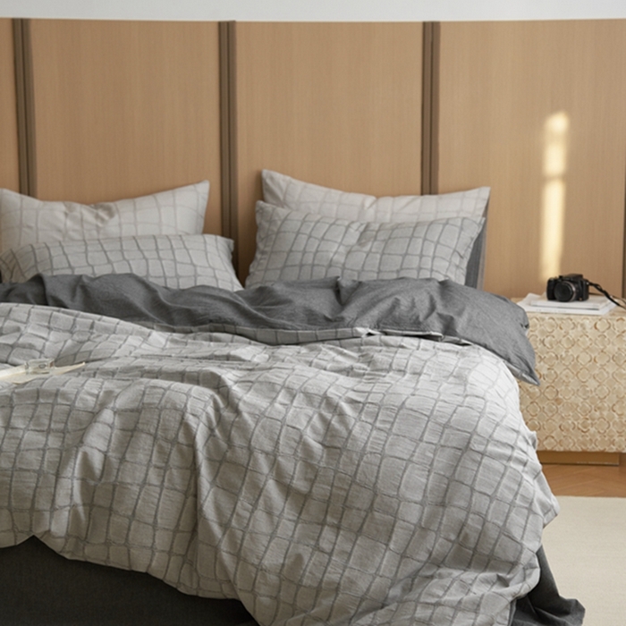 91家纺网 家纺一手货源 找家纺 安莱生活 2025新款色织水洗提花大理石纹四件套 大理石纹-深灰