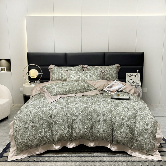 91家纺网 家纺一手货源 找家纺 大渔生活 2025新款舒芯棉高奢数码印花四件套 爵色