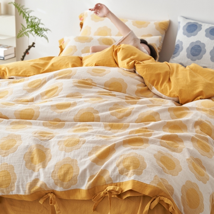 91家纺网 家纺一手货源 找家纺 （总）安莱生活 2024新款双层纱大提花四件套-太阳花系列