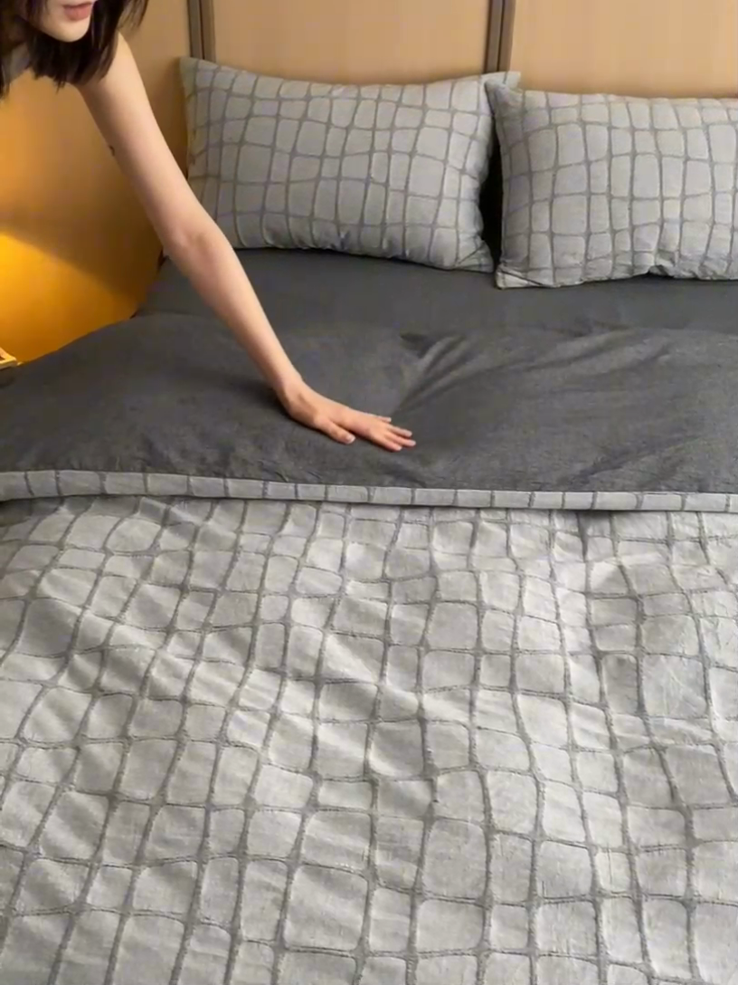 91家纺网 家纺一手货源 找家纺 安莱生活 2025新款色织水洗提花大理石纹四件套 大理石纹-深灰